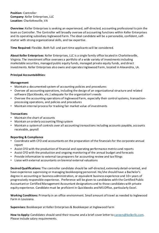 controller job description part time bookkeeper job description