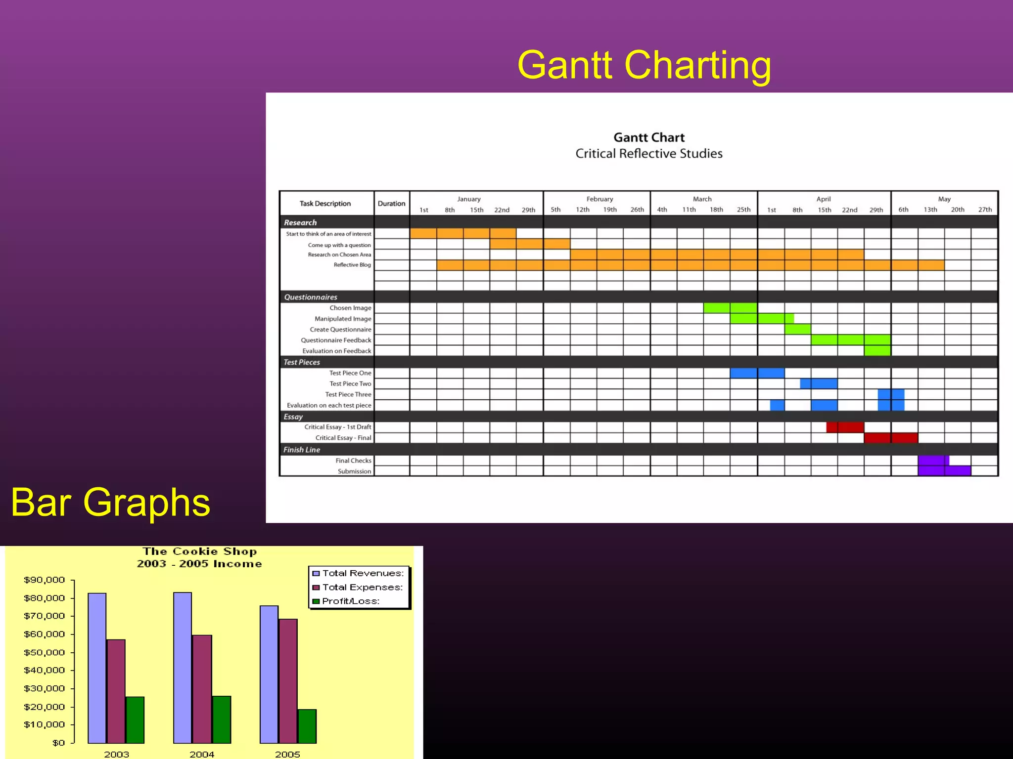 Gantt Charting




Bar Graphs
 