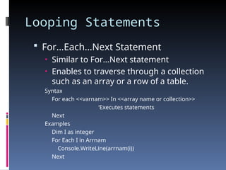 .Net Controlling Program Flow Statements | PPT