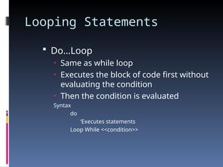 .Net Controlling Program Flow Statements | PPT