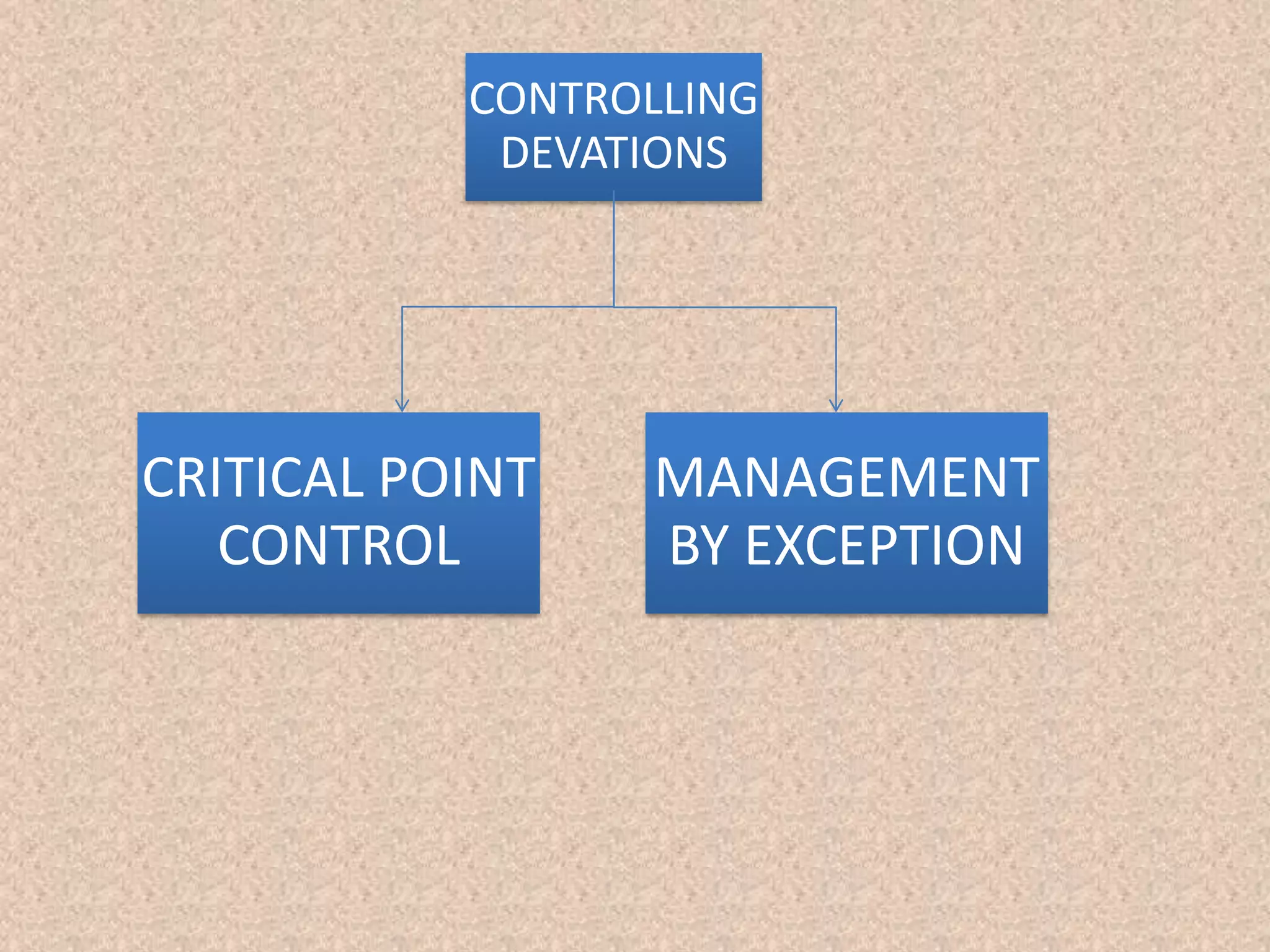 CONTROLLING
DEVATIONS

CRITICAL POINT
CONTROL

MANAGEMENT
BY EXCEPTION

 