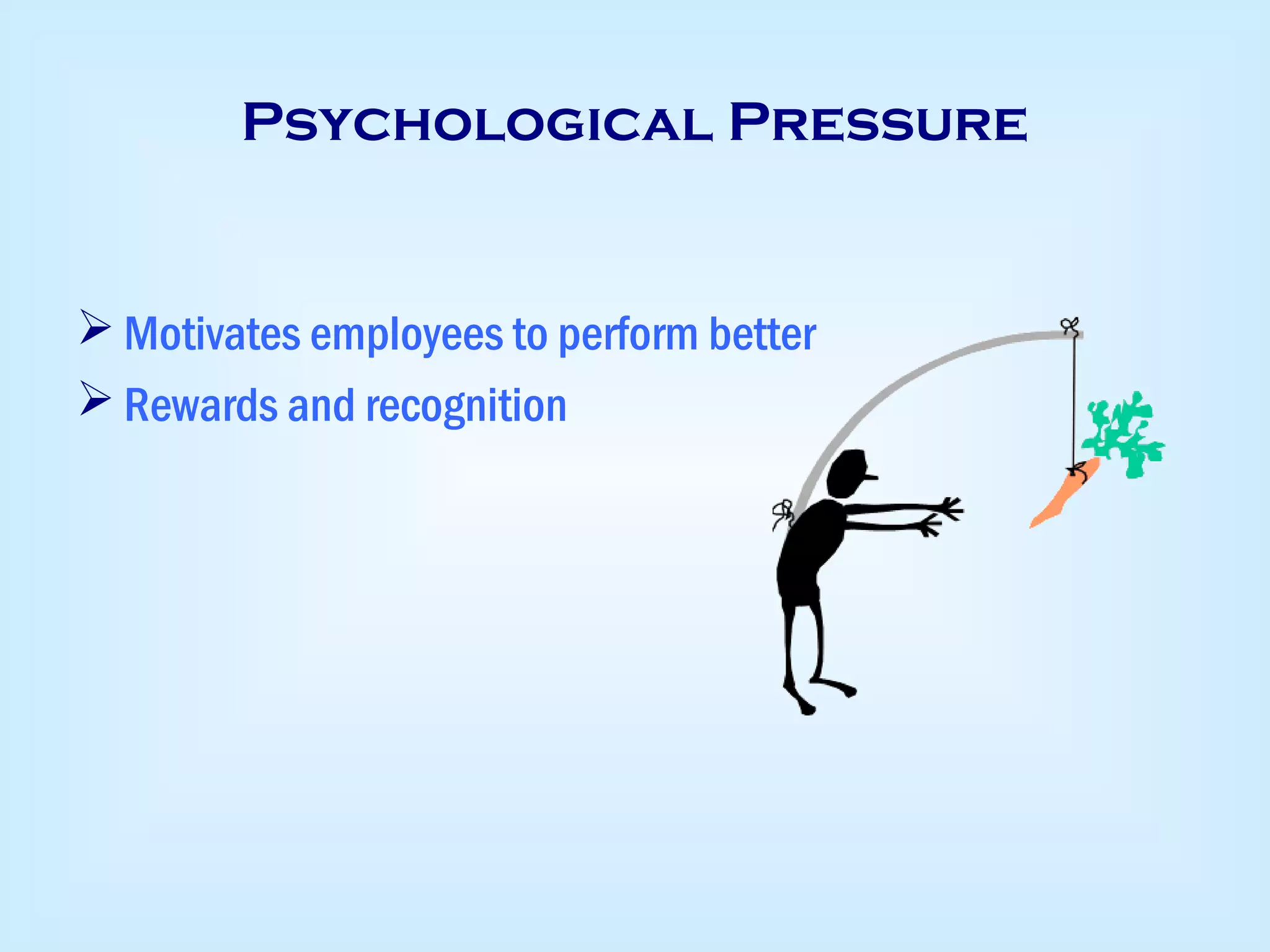 Psychological Pressure
 Motivates employees to perform better
 Rewards and recognition
 