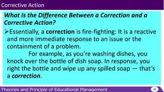 What Is the Difference Between a Correction and a
Corrective Action?
Essentially, a correction is fire-fighting: It is a reactive
and more immediate response to an issue or the
containment of a problem.
For example, as you’re washing dishes, you
knock over the bottle of dish soap. In response, you
right the bottle and wipe up any spilled soap — that’s
a correction.
20
Corrective Action
 