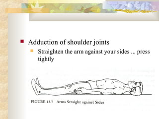  Adduction of shoulder joints
 Straighten the arm against your sides ... press
tightly
 