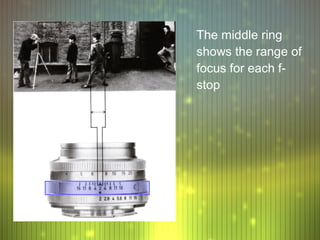 The middle ring
shows the range of
focus for each f-
stop
 