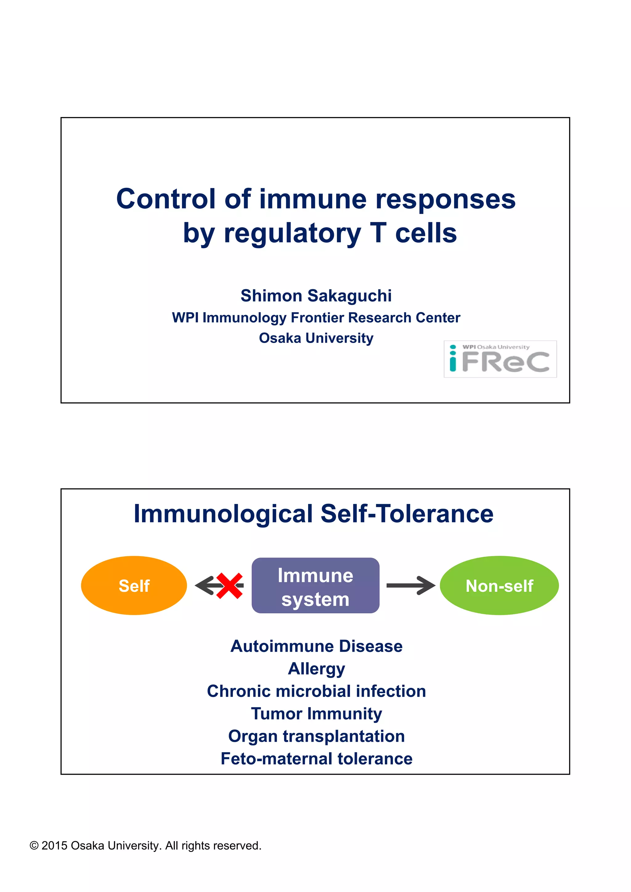 Control of immune response by regulatory T cells | PDF