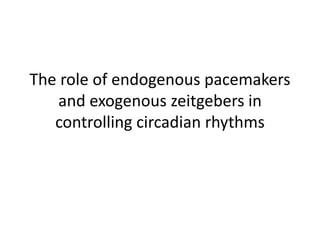The role of endogenous pacemakers
and exogenous zeitgebers in
controlling circadian rhythms
 