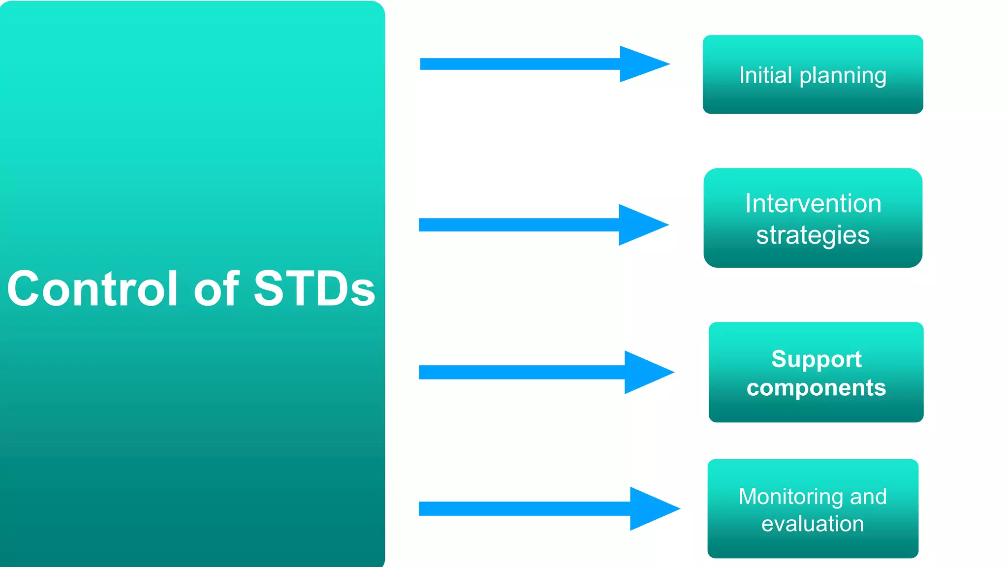 Control of STDs
Initial planning
Intervention
strategies
Support
components
Monitoring and
evaluation
 