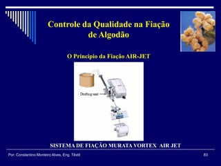 SISTEMA DE FIAÇÃO MURATA VORTEX AIR JET
83Por: Constantino Monteiro Alves, Eng. Têxtil
Controle da Qualidade na Fiação
de Algodão
O Principio da Fiação AIR-JET
 