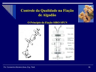 86Por: Constantino Monteiro Alves, Eng. Têxtil
Controle da Qualidade na Fiação
de Algodão
O Principio da Fiação SIRO SPUN
 