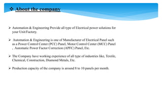 This ppt is based on the working and the making of the control panels ...