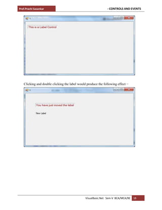 Prof.Prachi Sasankar - CONTROLS AND EVENTS
VisualBasic.Net Sem-V BCA/MCA/BE 18
Clicking and double clicking the label would produce the following effect −
 