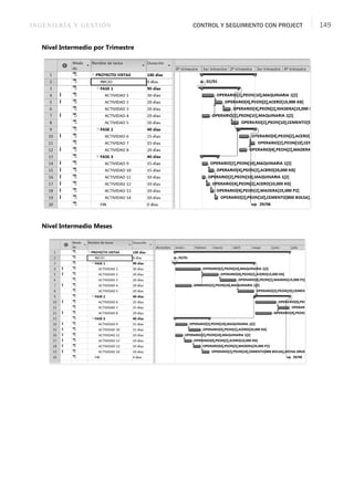 INGENIERÍA Y GESTIÓN CONTROL Y SEGUIMIENTO CON PROJECT 149
Nivel Intermedio por Trimestre
Nivel Intermedio Meses
 