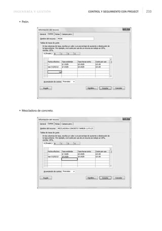INGENIERÍA Y GESTIÓN CONTROL Y SEGUIMIENTO CON PROJECT 233
 Peón.
 Mezcladora de concreto.
 