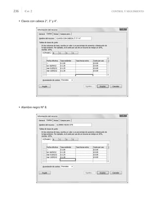 CONTROL Y SEGUIMIENTO
CAP. 2
236
 Clavos con cabeza 2”, 3” y 4”.
 Alambre negro Nº 8.
 