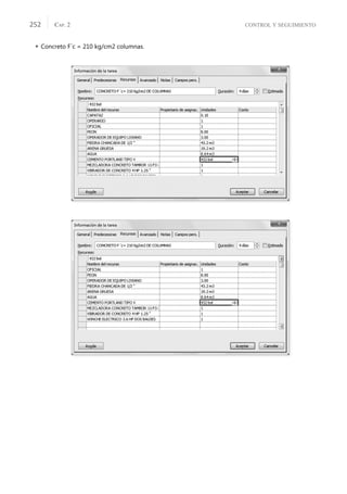 CONTROL Y SEGUIMIENTO
CAP. 2
252
 Concreto F´c = 210 kg/cm2 columnas.
 