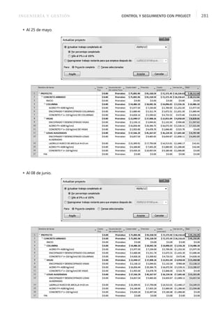INGENIERÍA Y GESTIÓN CONTROL Y SEGUIMIENTO CON PROJECT 281
 Al 25 de mayo.
 Al 08 de junio.
 