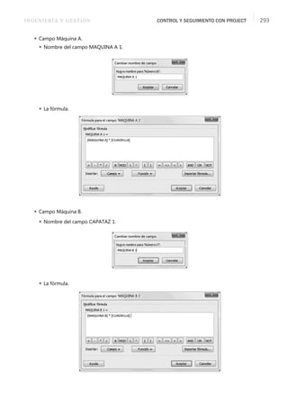 INGENIERÍA Y GESTIÓN CONTROL Y SEGUIMIENTO CON PROJECT 293
 Campo Máquina A.
 Nombre del campo MAQUINA A 1.
 La fórmula.
 Campo Máquina B.
 Nombre del campo CAPATAZ 1.
 La fórmula.
 