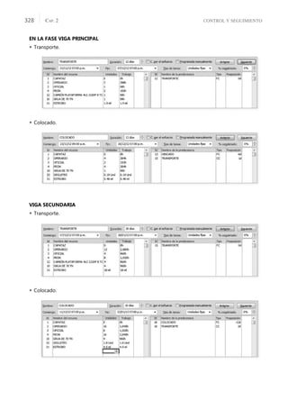 CONTROL Y SEGUIMIENTO
CAP. 2
328
EN LA FASE VIGA PRINCIPAL
 Transporte.
 Colocado.
VIGA SECUNDARIA
 Transporte.
 Colocado.
 
