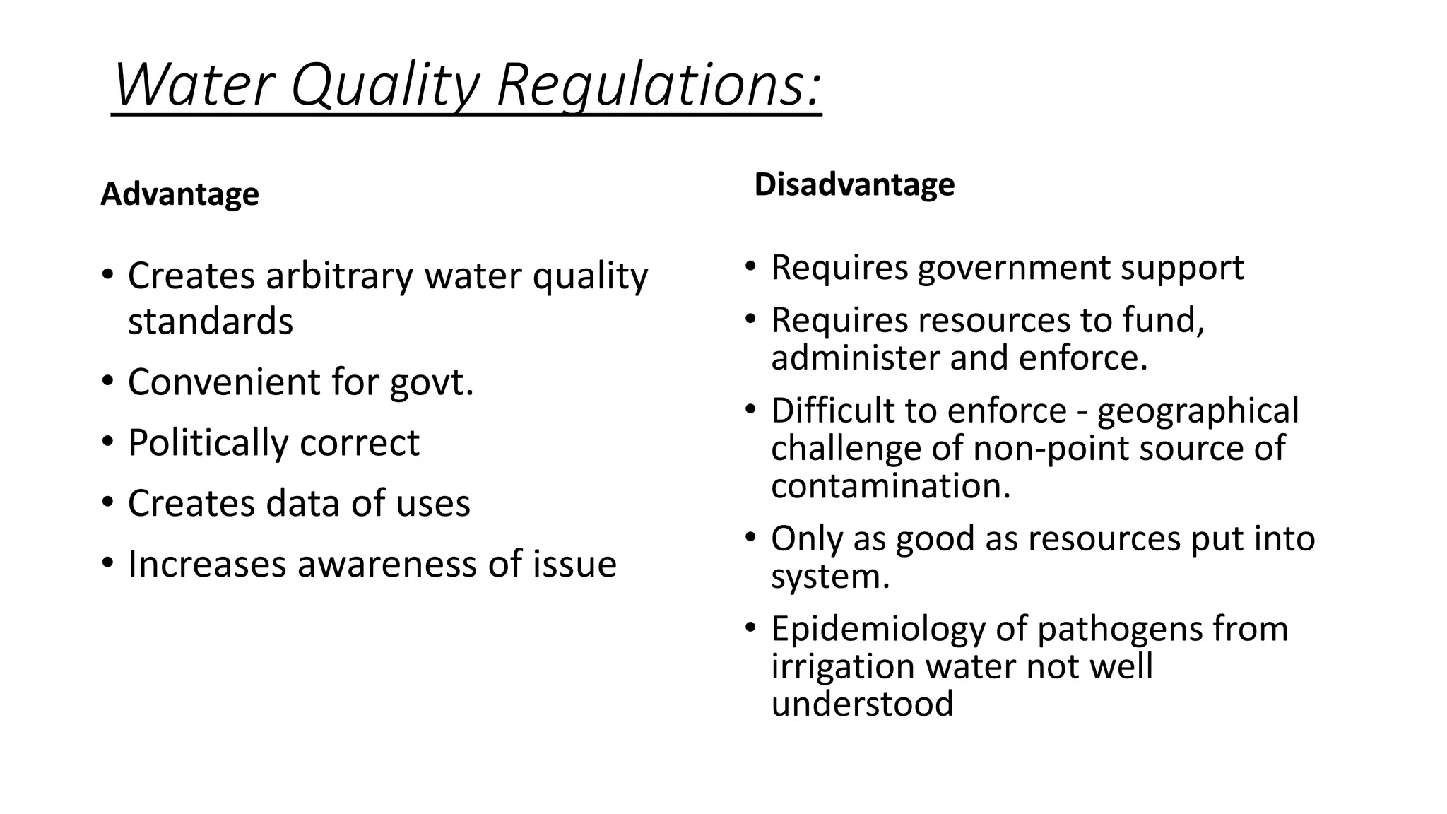 Controls for water quality of irrigation source water