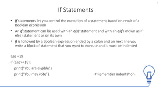 Control Statement in Python (if, elif, while and for) | PPTX