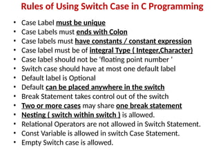 Switch Case In C Programming Examples Control Statements and Loops in c with examples.pptx