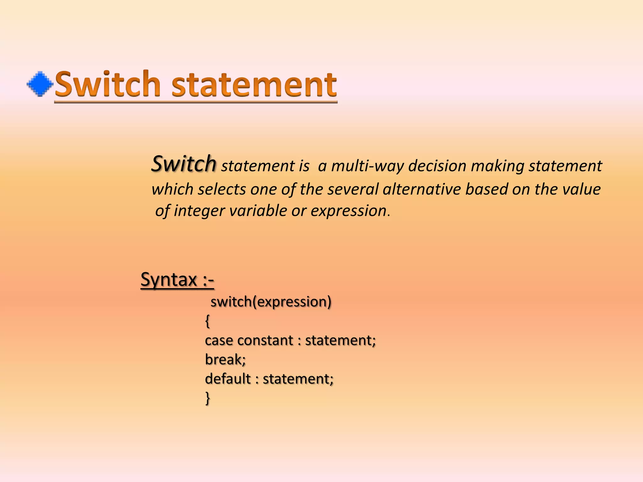 Control statements in c | PPTX | Programming Languages | Computing