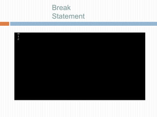 Break
Statement
 