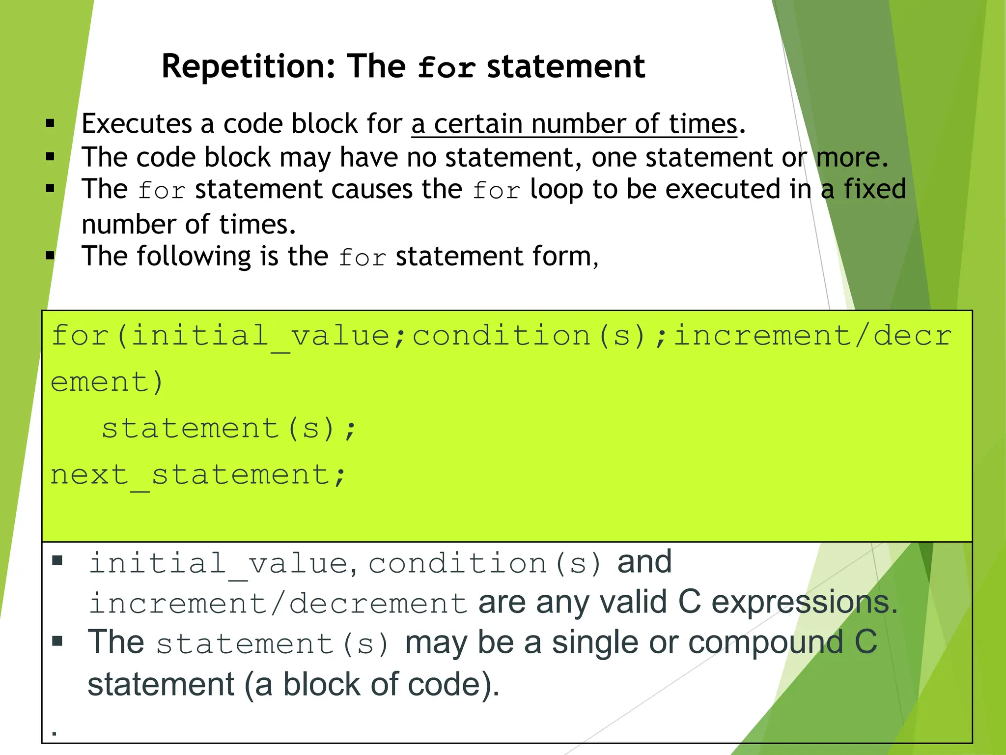Control structure in c programming with examples ppt