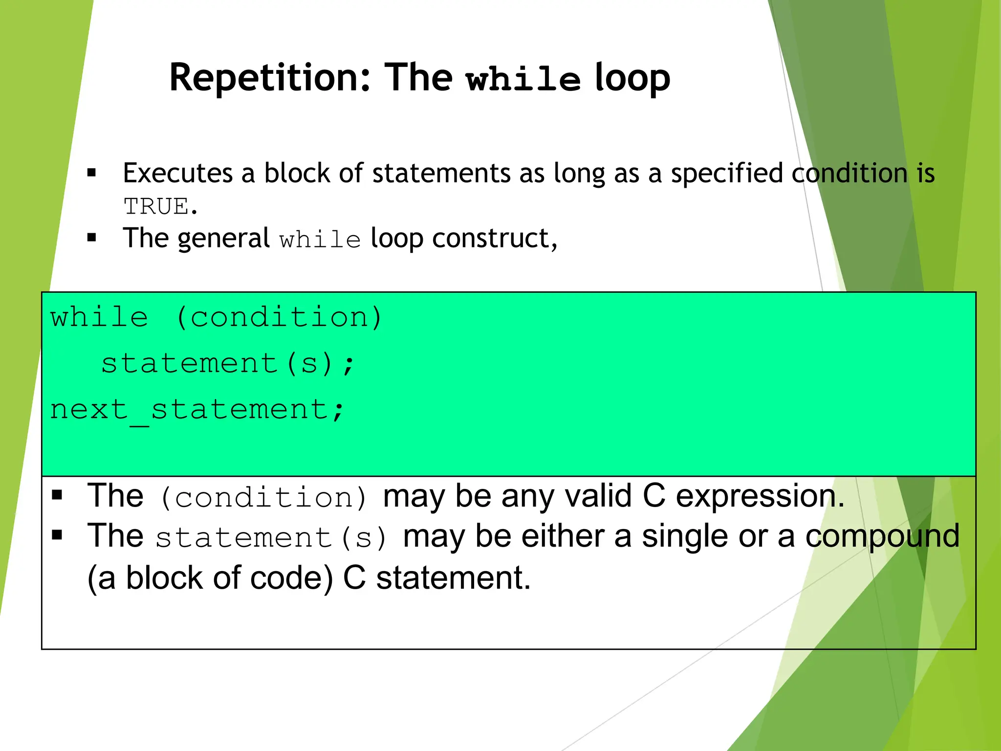Control Structure in C-programming with examples | PPT