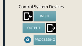 Control System Devices
INPUT
OUTPUT
PROCESSING
 