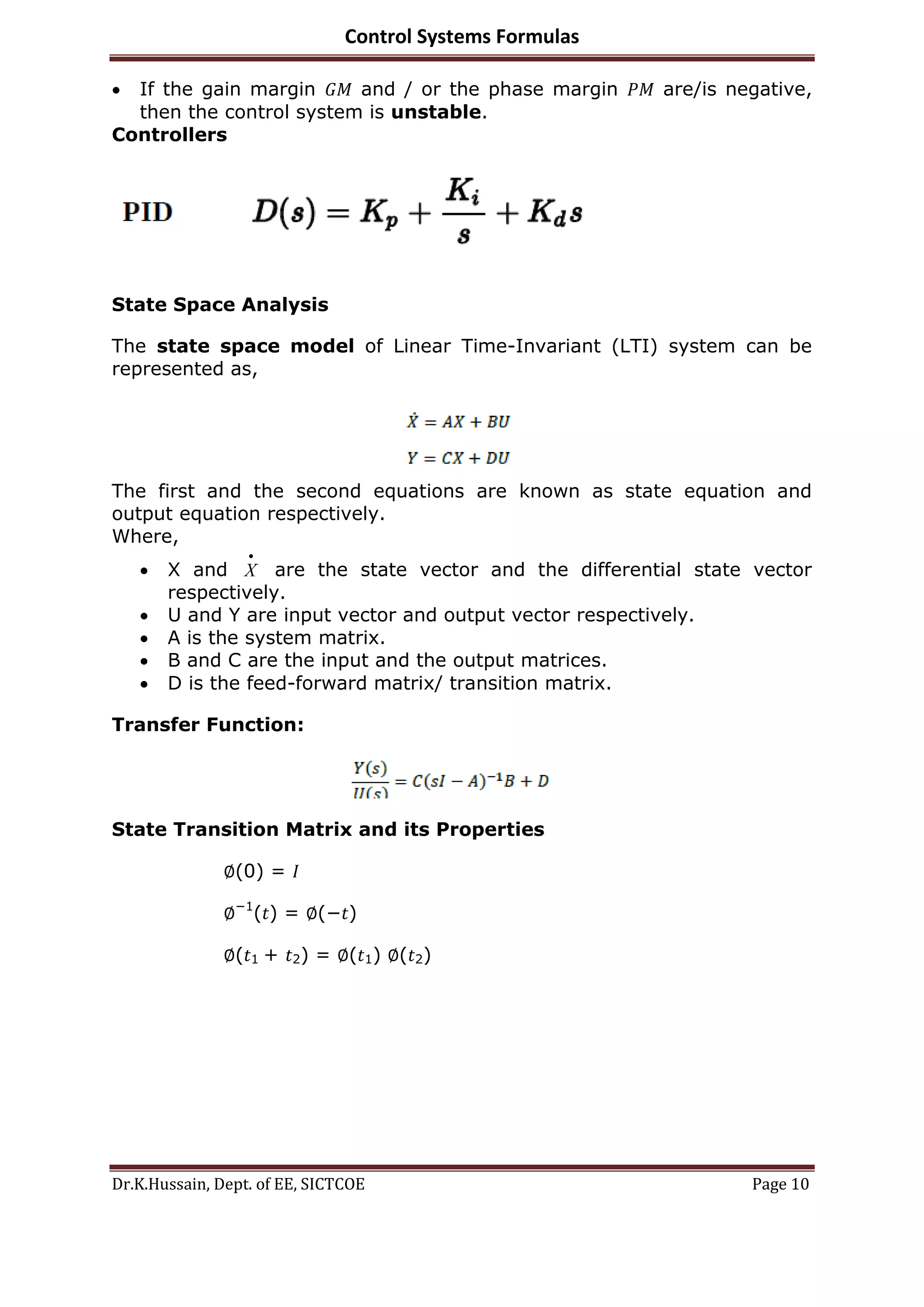Control systems formula book | PDF