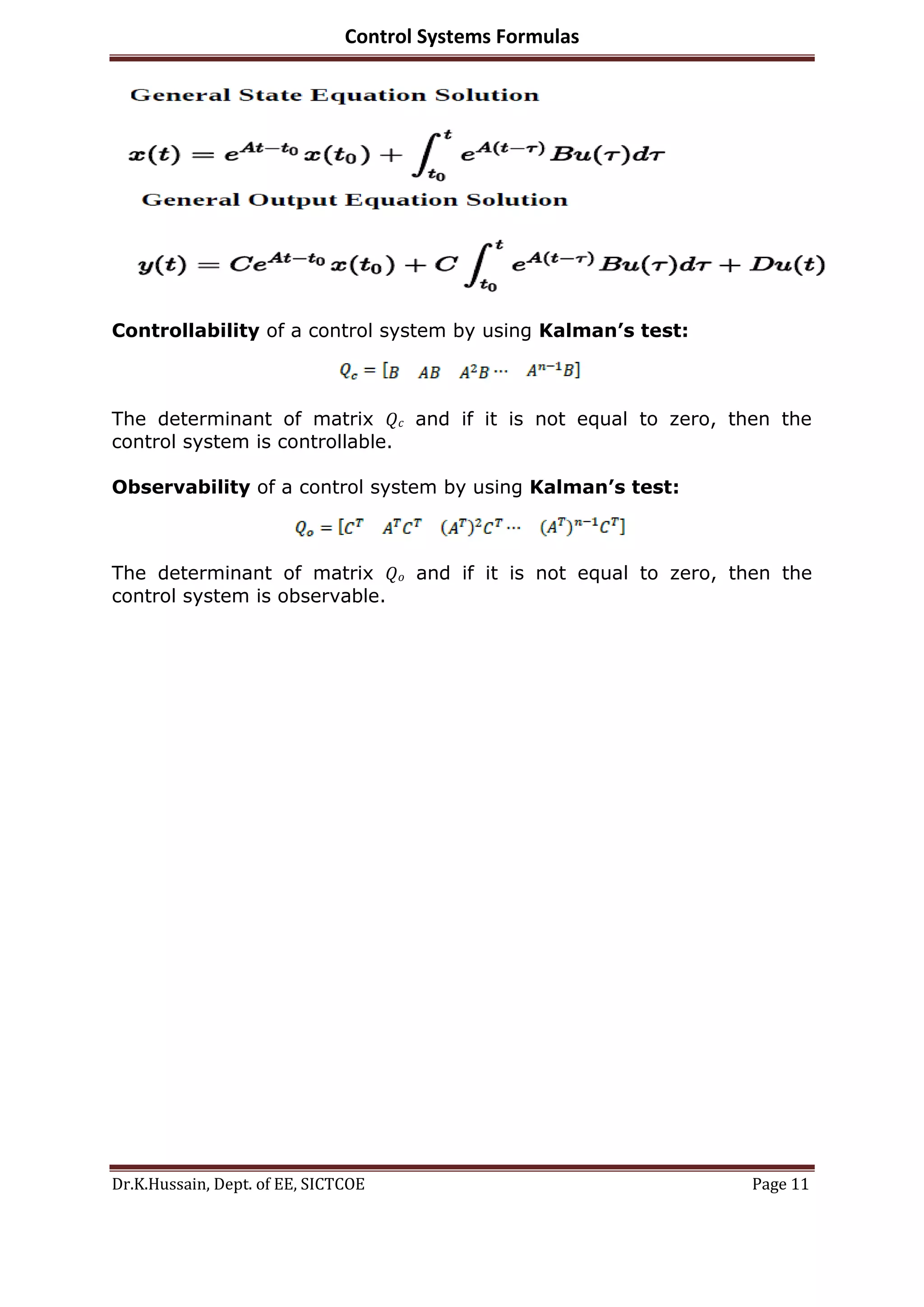 Control systems formula book | PDF