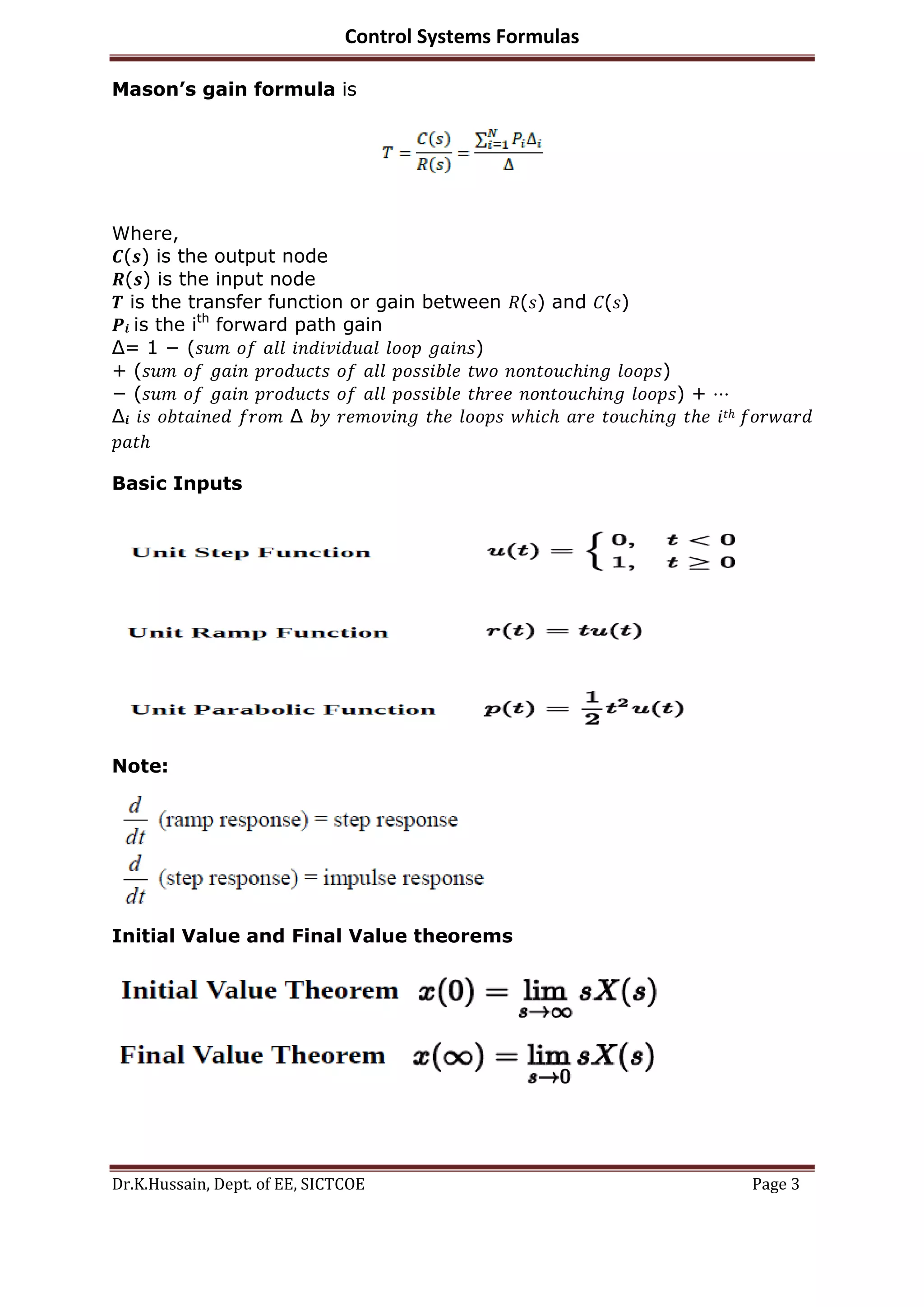 Control systems formula book | PDF