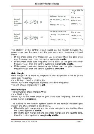 Control systems formula book | PDF | Physics | Science