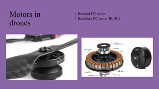 Motors in
drones
• Brushed DC motor
• Brushless DC motor(BLDC)
 