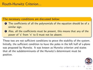 Control system stability routh hurwitz criterion | PDF