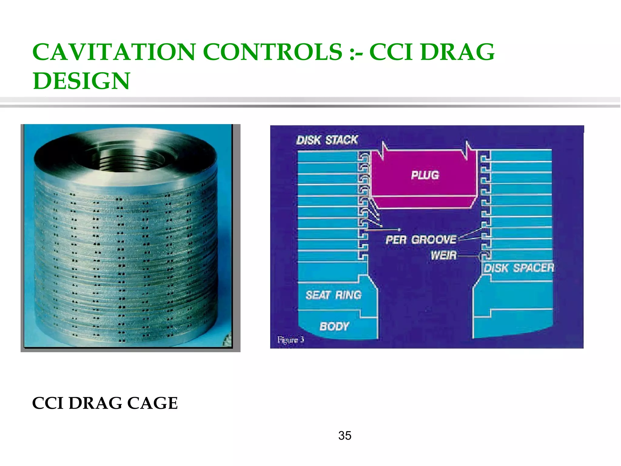 35
CAVITATION CONTROLS :- CCI DRAG
DESIGN
CCI DRAG CAGE
 