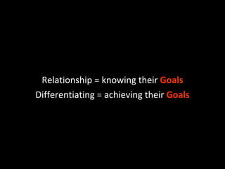 Relationship = knowing their  Goals Differentiating = achieving their  Goals 