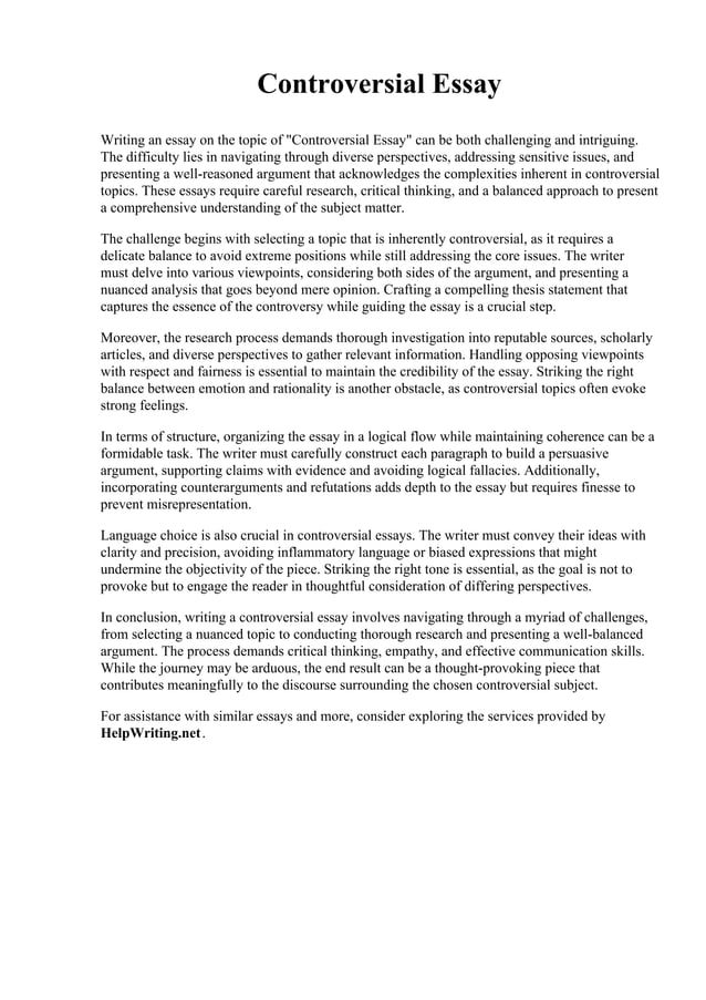 Controversial Essay. BethuneCookman University PDF