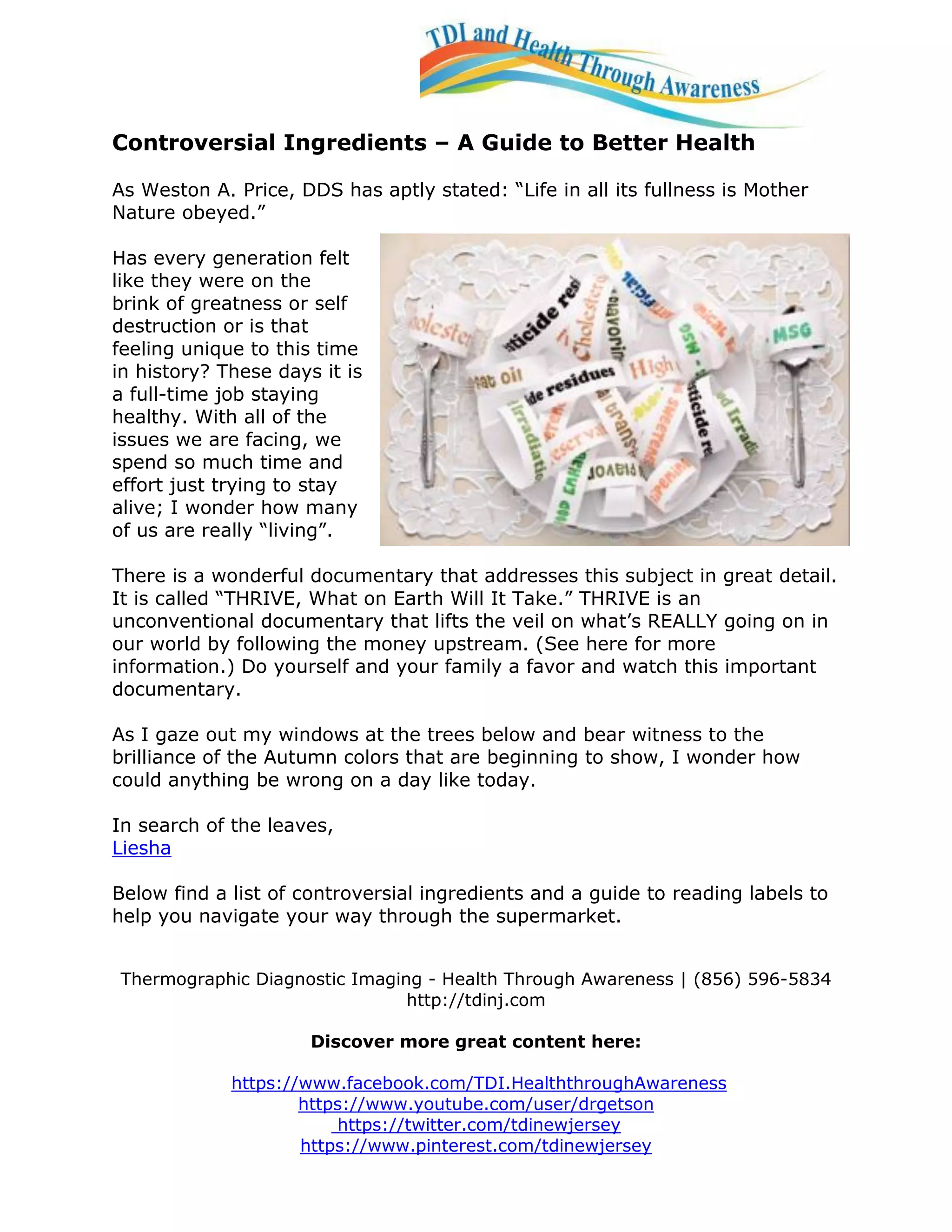 Controversial Ingredients A Guide to Better Health PDF