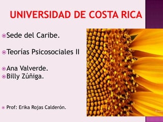  Sede     del Caribe.

 Teorías      Psicosociales II

 Ana  Valverde.
 Billy Zúñiga.




   Prof: Erika Rojas Calderón.
 