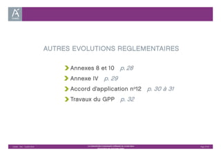 AUTRES EVOLUTIONS REGLEMENTAIRES 
Annexes 8 et 10 p. 28 
Annexe IV p. 29 
Accord d’application no12 p. 30 à 31 
Travaux du GPP p. 32 
Unédic ‐ DAJ ‐ 3 juillet 2014 ‐ LA CONVENTION D’ASSURANCE CHÔMAGE DU 14 MAI 2014– Page 27/43 
Présentation des principales règles 
 