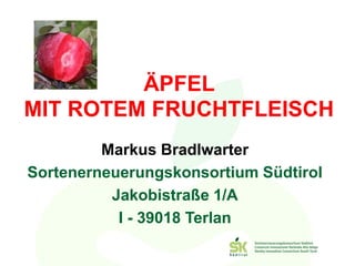 ÄPFEL
MIT ROTEM FRUCHTFLEISCH
         Markus Bradlwarter
Sortenerneuerungskonsortium Südtirol
          Jakobistraße 1/A
           I - 39018 Terlan
 