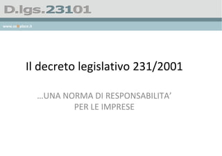 Avversione alla perdita
www.softplace.it




            Il decreto legislativo 231/2001

                   …UNA NORMA DI RESPONSABILITA’
                          PER LE IMPRESE
 