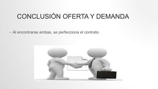 CONCLUSIÓN OFERTA Y DEMANDA
• Al encontrarse ambas, se perfecciona el contrato.
 