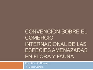 CONVENCIÓN SOBRE EL 
COMERCIO 
INTERNACIONAL DE LAS 
ESPECIES AMENAZADAS 
EN FLORA Y FAUNA 
Por: Ricardo Romero 
y Jean Carlos 
 