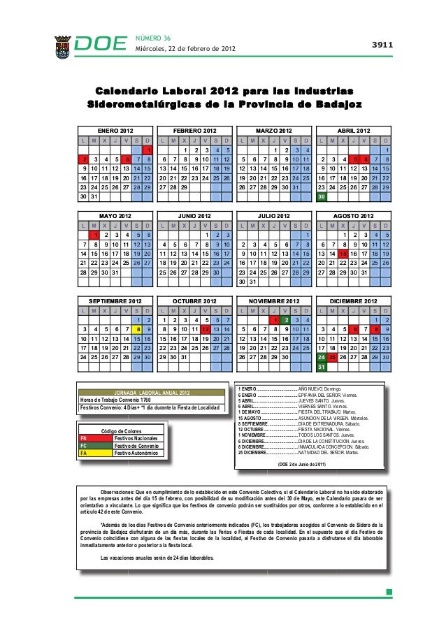 Convenio Del Metal calendario laboral siderometalurgia badajoz 2020