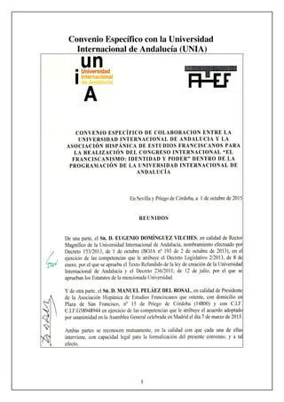 1
Convenio Específico con la Universidad
Internacional de Andalucía (UNIA)
 