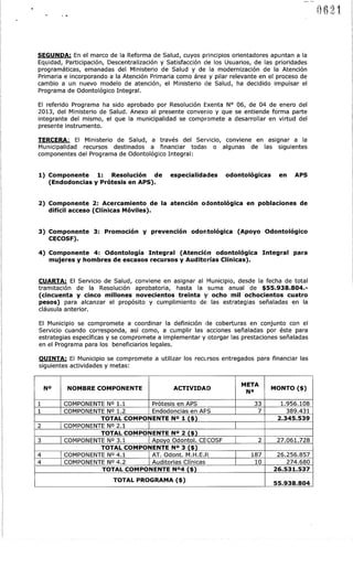 SEGUNDA: En el marco de la Reforma de Salud, cuyos principios orientadores apuntan a la
Equidad, Participación, Descentral...